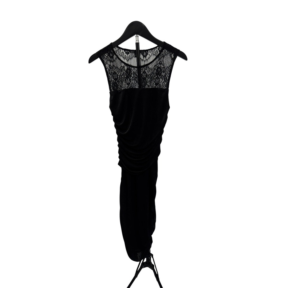 Armani Exchange Black Lace & Shimmer Ruched Bodycon Sheath Cocktail Dress Sz XS